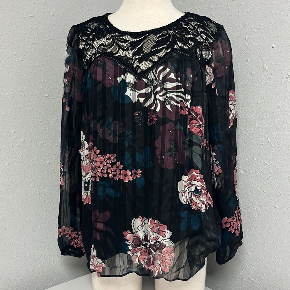 ALYX Floral Lace Sweetheart Detail Long (sheer)Sleeves Blouse Size Large